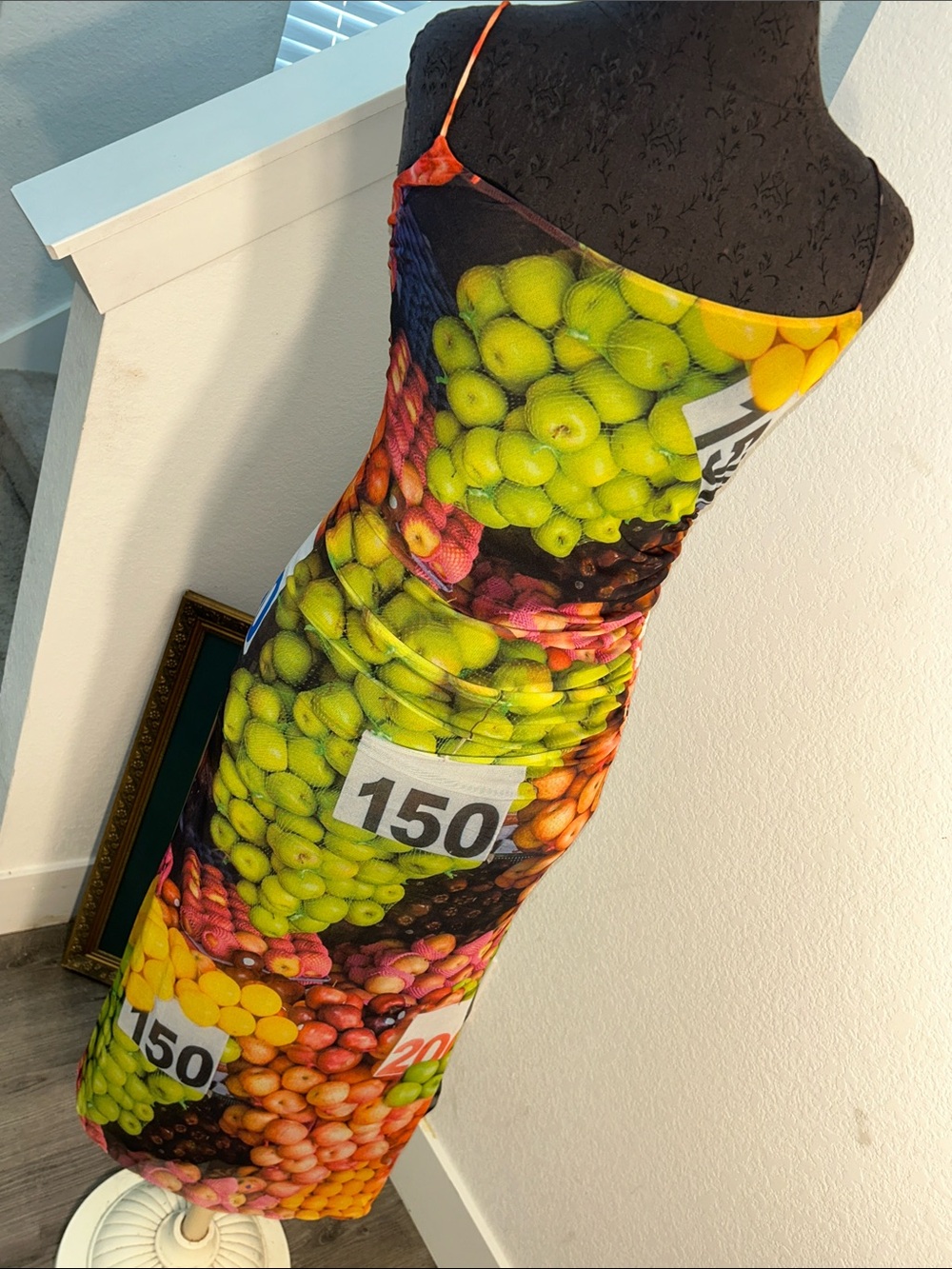 Zara Multicolor Fruit-Print Midi Dress with Green, Yellow and Orange